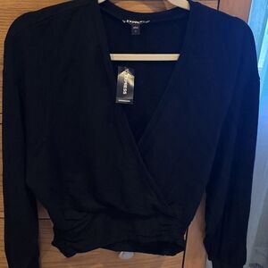 💋❤️ NWT Express Women's Black Wrap Top, S, Banded Waist